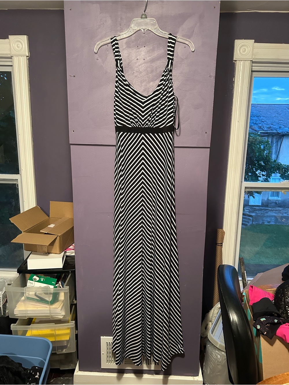 White House Black Market black and white chevron maxi dress in size M